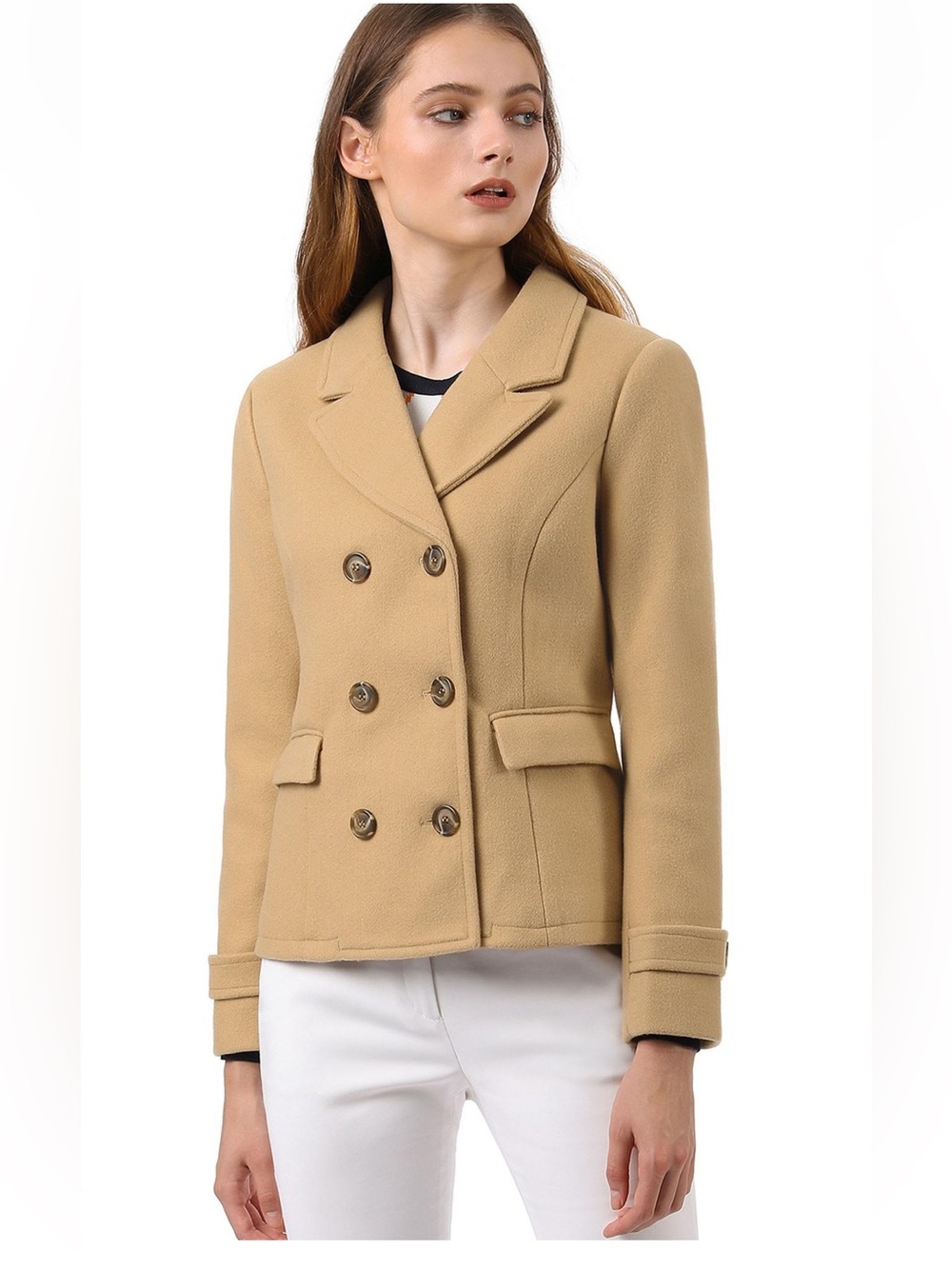 George Women's Camel Double-Breasted Peacoat